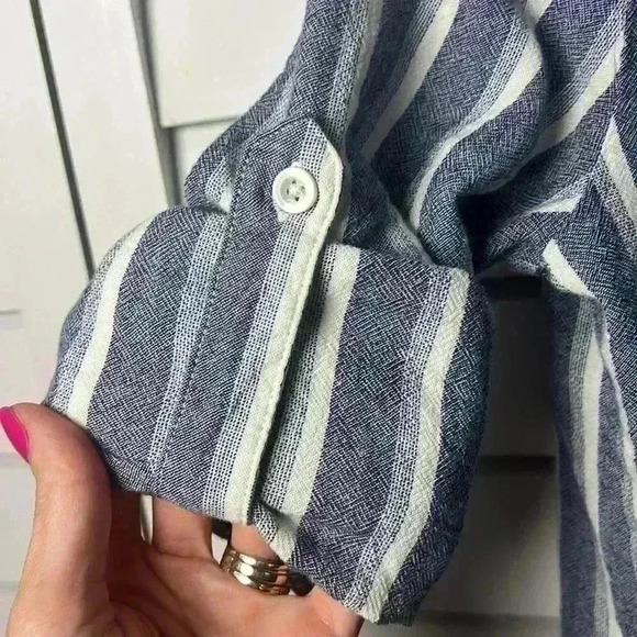 Anthropologie Cloth & Stone Linen Blend Striped Button Up Crop Top Size XS - Picture 3 of 10